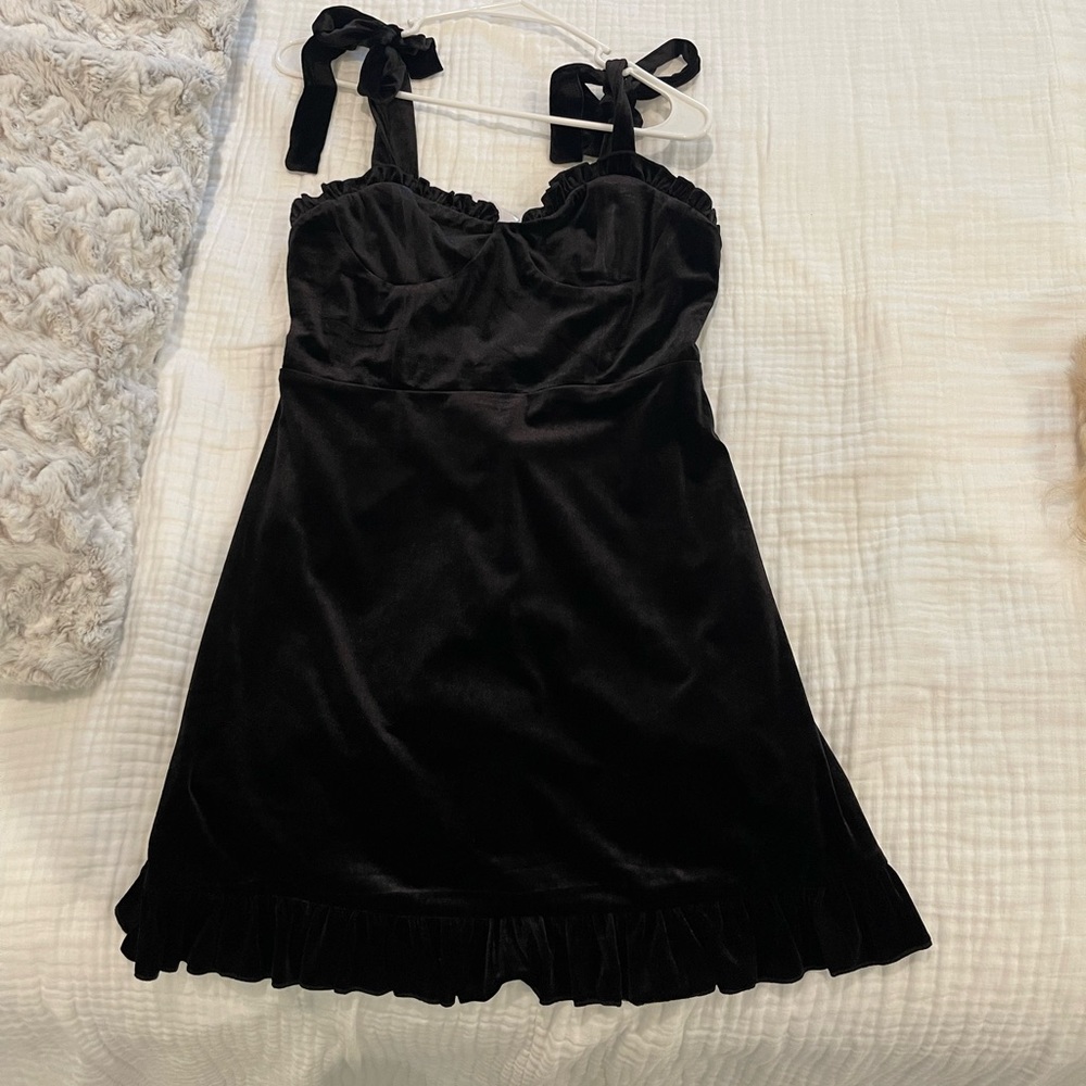 Forever21 Black Velvet Tie Strap Ruffled Mini Dress